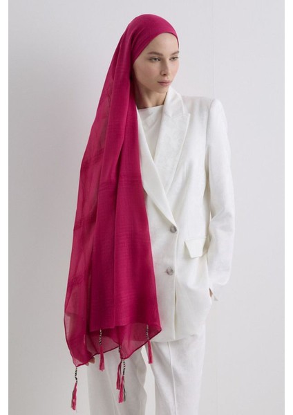 Brıce Fuşya Uzun Saçak Püsküllü Pamuklu Şal modelleri
