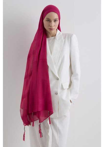 Brıce Fuşya Uzun Saçak Püsküllü Pamuklu Şal