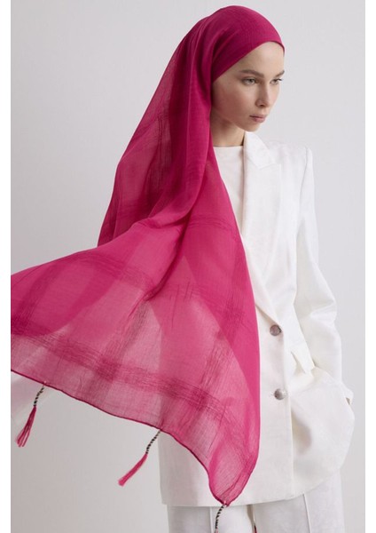 Brıce Fuşya Uzun Saçak Püsküllü Pamuklu Şal