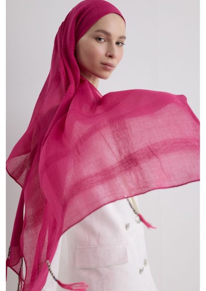 Brıce Fuşya Uzun Saçak Püsküllü Pamuklu Şal