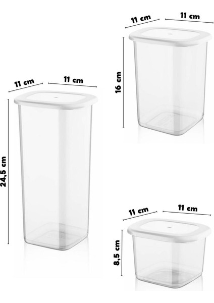 24'lü Kırılmaz Kare Saklama Kabı Seti, Beyaz, Çeşitli Boyutlar