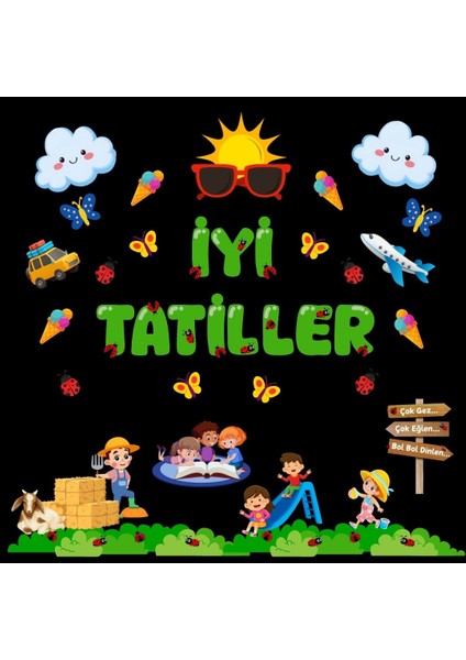 Iyi Tatiller Karne Günü Pano Süsü 01 (El Pankartı Hediyeli)