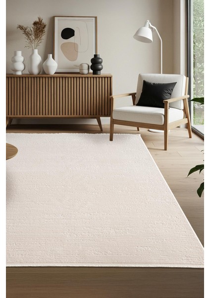 Leon LN001W Beyaz Halı Modern Desen Pamuk Taban Akrilik Tozuaz Salon Yatak Odası Koridor Halısı