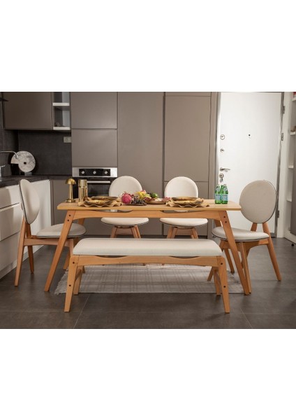 Touch Iskandinav Mutfak&Salon Masa Sandalye Takımı, El İşçiliği,Keten Bej,Meşe Rengi 80*160(4S1M1B) fiyatları