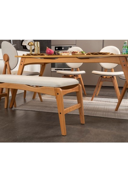 Touch Iskandinav Mutfak&Salon Masa Sandalye Takımı, El İşçiliği,Keten Bej,Meşe Rengi 80*160(4S1M1B) modelleri