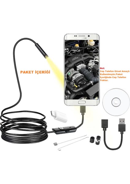 3ın1 Mıcro Usb+Type-C+Usb Androıd Uyumlu 8 mm Işıklı 5 Metre Endoskop Yılan Kamera fiyatları