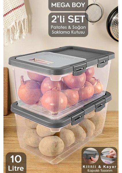 Kayar Kapaklı Sebzelik, 10 Lt Gri, 2'li Paket