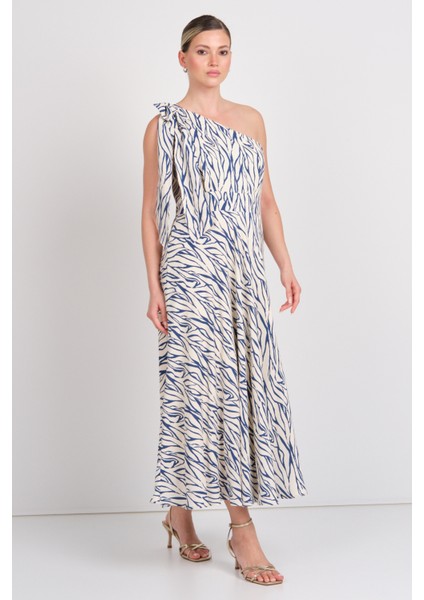 Kadın Tek Omuzlu Fiyonklu Elbise 5146 Mavi fiyatları