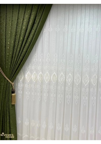 Nivemeshome Yeni Zemin Nakışlı 1/3 Sık Pileli Tül Perde Apm