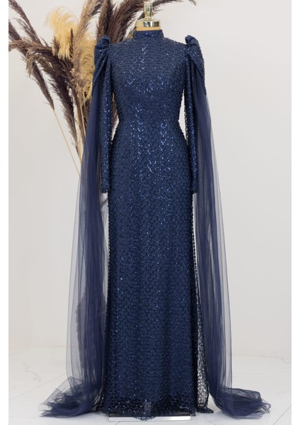 Asil Tesettür Abiye Lacivert