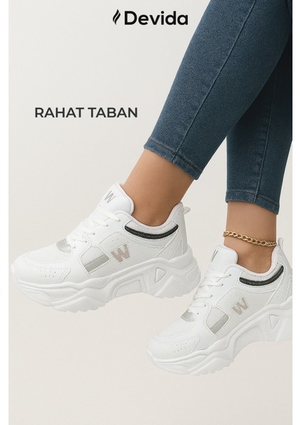 Kadın Beyaz Spor Ayakkabı 5 Cm Yüksek Air Taban Günlük Sneaker X110 fırsatları