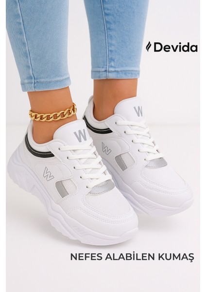 Kadın Beyaz Spor Ayakkabı 5 Cm Yüksek Air Taban Günlük Sneaker X110