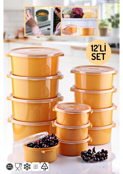 Turuncu 12'li Mikrodalga ve Derin Dondurucu Uyumlu Saklama Kabı Seti