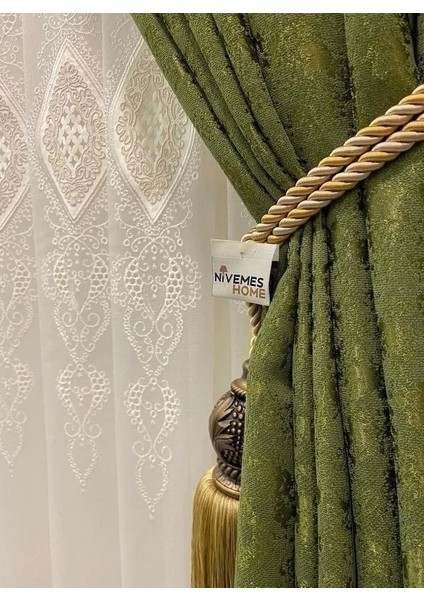 Nivemeshome Yeni Zemin Nakışlı 1/3 Sık Pileli Tül Perde Apm indirimleri