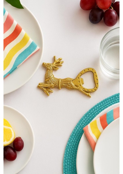 Geyik Figürlü Metal Şişe Açacağı & Altın Renkli Dekoratif Açacak