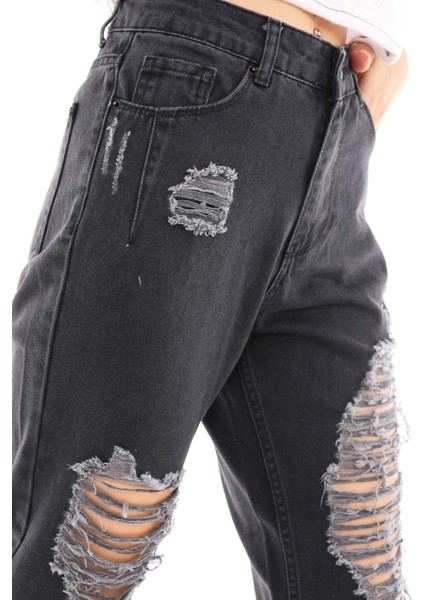 Lazerli Kadın Mom Jean Pantolon 4256-606 Siyah fırsatları
