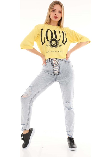 Belden Bağlamalı Kadın Mom Jean Pantolon 4534 Gri fiyatları