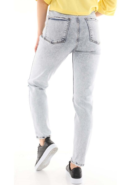 Belden Bağlamalı Kadın Mom Jean Pantolon 4534 Gri indirimleri