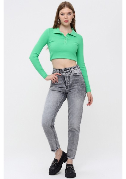 Mom Jean Kadın Pantolon 1037-254 Gri