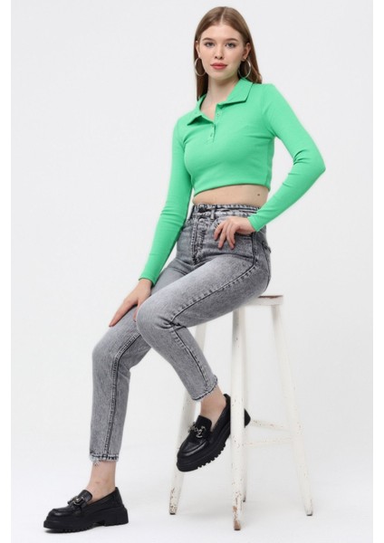 Mom Jean Kadın Pantolon 1037-254 Gri fiyatları