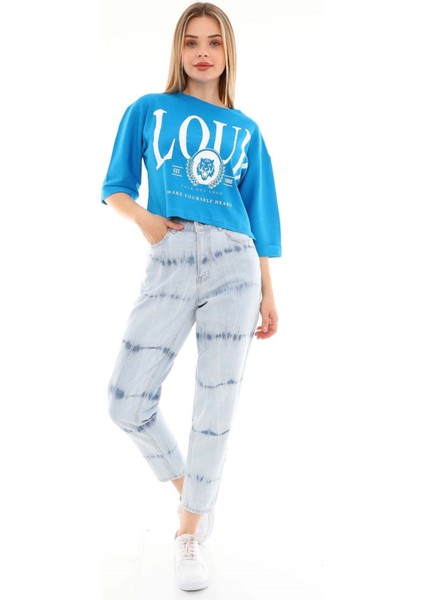 Kadın Mom Jean Pantolon 1037-780B Buz Mavisi