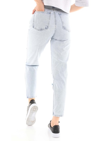 Lazerli Kadın Mom Jean Pantolon 1037-780C Buz Mavisi fırsatları