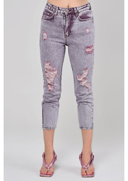 Lazer Kesim Kadın Mom Jean Pantolon 1037-863 Mor fırsatları