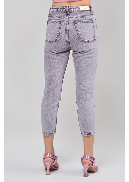 Lazer Kesim Kadın Mom Jean Pantolon 1037-863 Mor indirimleri