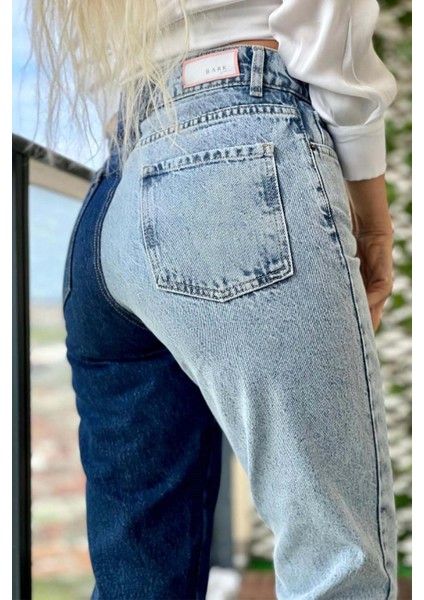 Çift Renk Bilek Boy Kadın Mom Jean Pantolon 4013 Mavi indirimleri
