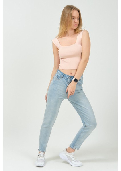 Mom Jean Kadın Pantolon 1037-998A Buz Mavisi