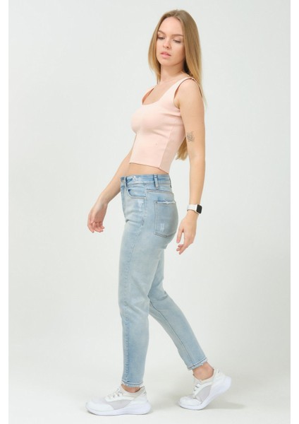 Mom Jean Kadın Pantolon 1037-998A Buz Mavisi modelleri