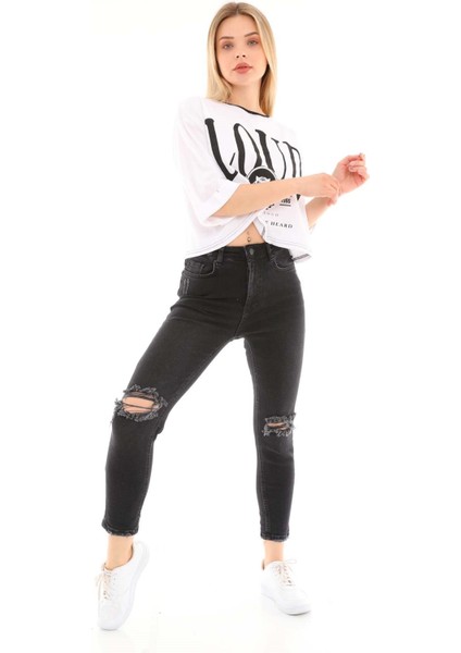 Kadın Mom Jean Pantolon 1037-696 Siyah