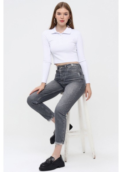 Mom Jean Kadın Pantolon 1037-251 Gri fiyatları