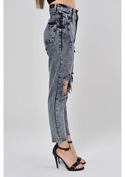 Lazer Kesim Kar Yıkama Mom Jean Kadın Pantolon 4256-055 Koyu Mavi fırsatları