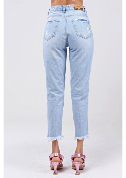 Lazer Kesim Mom Jean Kadın Pantolon 1037-173 Buz Mavisi indirimleri