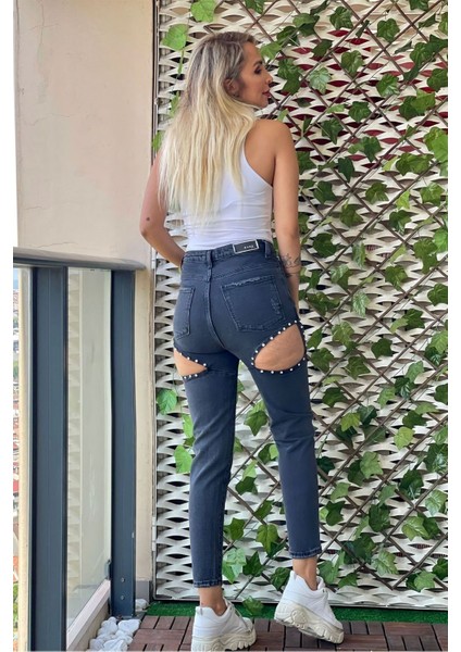 Taş Detaylı Kadın Mom Jean Pantolon 4057-896 Siyah fiyatları