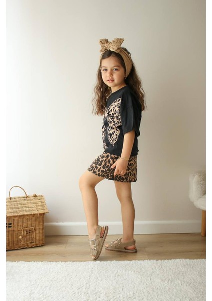 Kız Çocuk Leopar Desenli Etekli Bluz Ikili Takım Kız Çocuk Bayramlık Takım Kız Çocuk Yazlık Takım modelleri