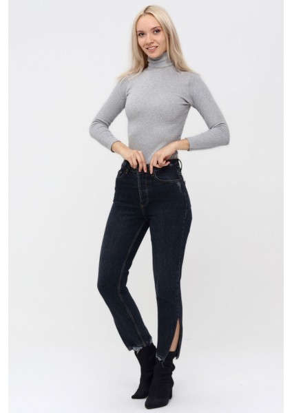 Paça Yırtmaçlı Mom Jean Kadın Pantolon 4085 Lacivert