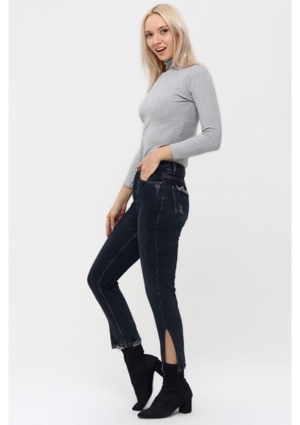 Paça Yırtmaçlı Mom Jean Kadın Pantolon 4085 Lacivert fiyatları