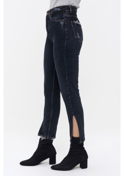 Paça Yırtmaçlı Mom Jean Kadın Pantolon 4085 Lacivert modelleri