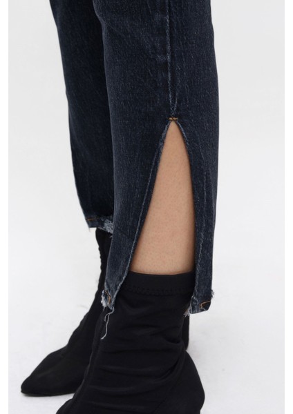 Paça Yırtmaçlı Mom Jean Kadın Pantolon 4085 Lacivert fırsatları