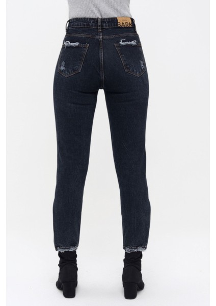 Paça Yırtmaçlı Mom Jean Kadın Pantolon 4085 Lacivert indirimleri
