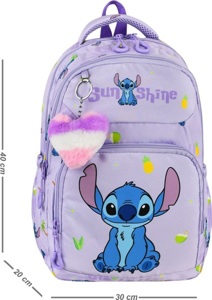 Stitch Baskılı Anahtarlıklı Okul Çantası Termal Beslenme ve Kalemlik Seti