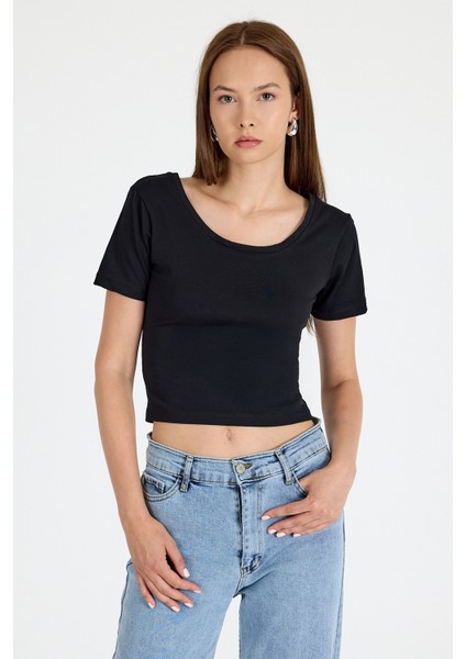 Siyah Kare Yaka Örme Body 9193M