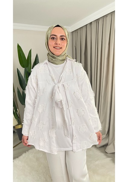 Diba Püsküllü- Bağlamalı Keten Gömlek