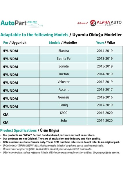 Hyundai, Kia için Davlumbaz Klipsi- 100'lü fiyatları