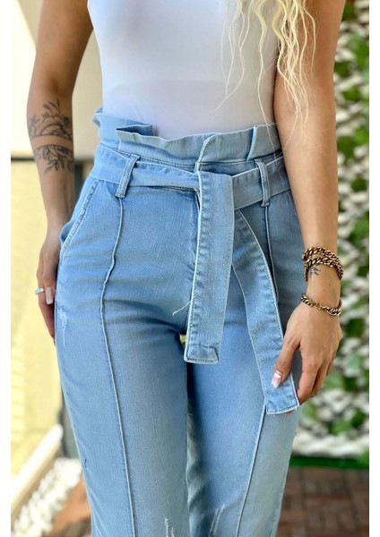 Yan Çep Kemerli Kadın Skinny Jean Pantolon 4188 Buz Mavisi fiyatları