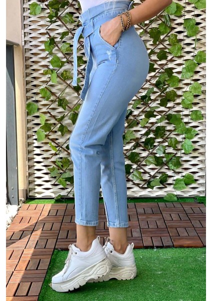 Yan Çep Kemerli Kadın Skinny Jean Pantolon 4188 Buz Mavisi fırsatları