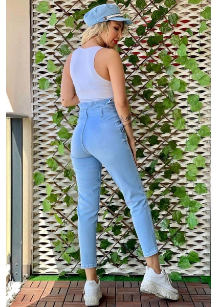 Yan Çep Kemerli Kadın Skinny Jean Pantolon 4188 Buz Mavisi indirimleri