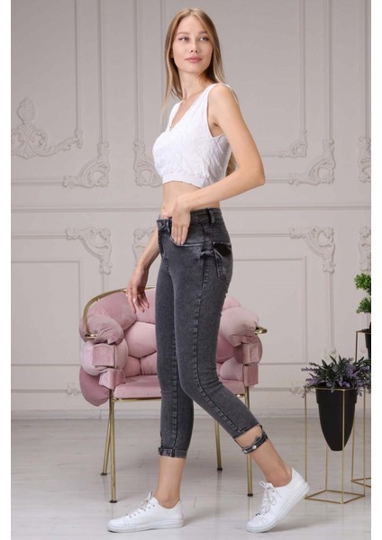 Skinny Jean Paçası Tokalı Kadın Pantolon 4224-939 Siyah fiyatları